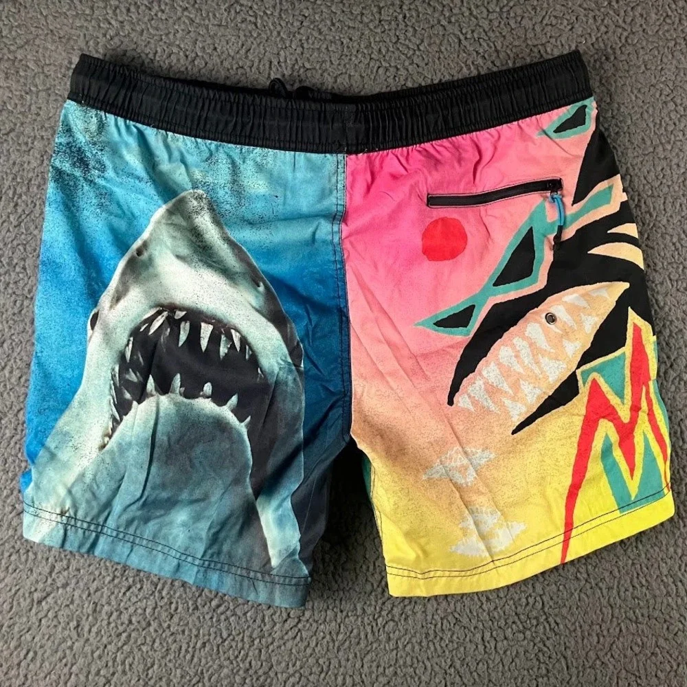 Maui and Sons x JAWS Mens XL Shark Retro Neon Swim Trunks Board Shorts